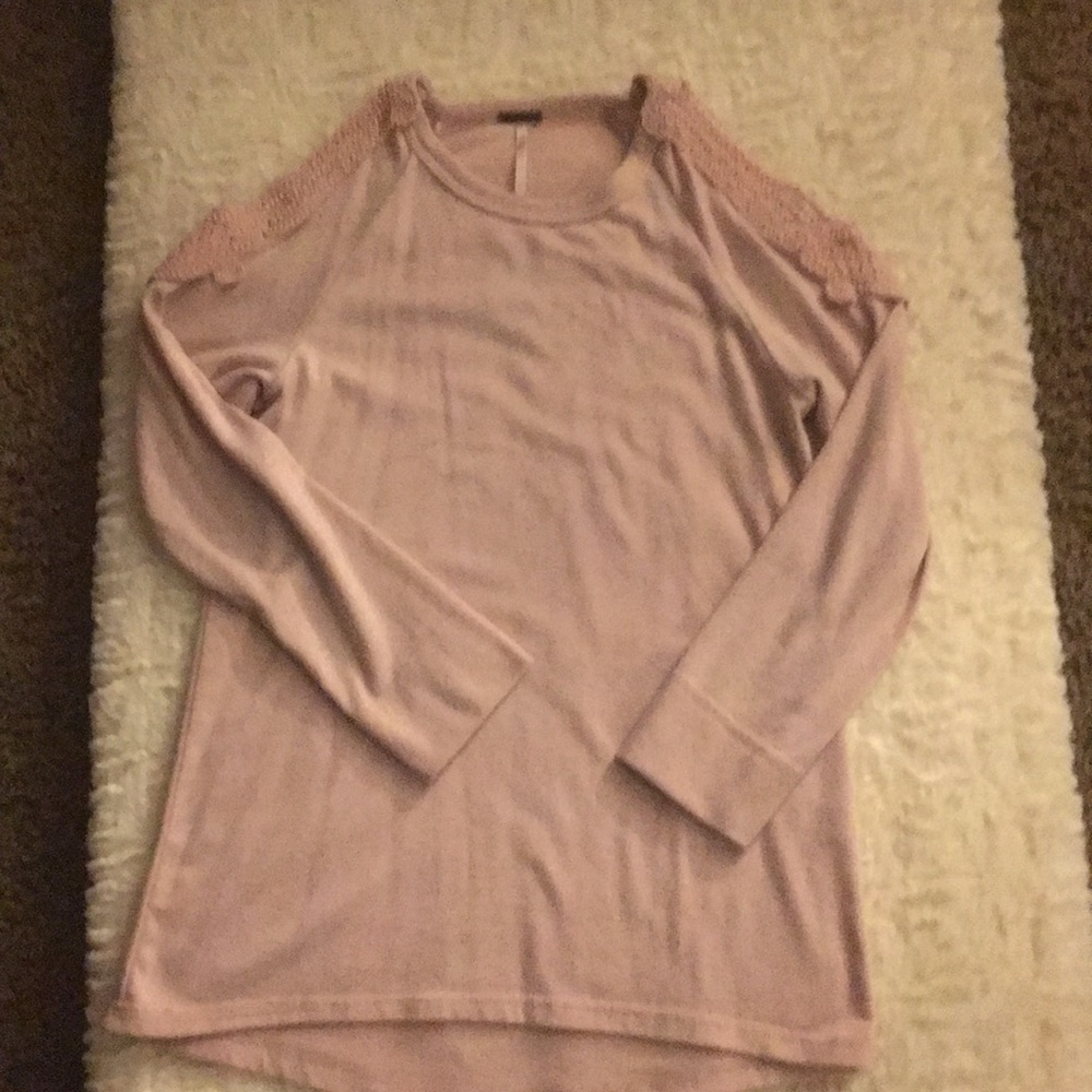 Pink lace open shoulder youth long sleeve shirt